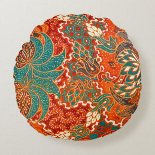 Coussins Ronds Malaysian Batik : Beau Motif d'art.