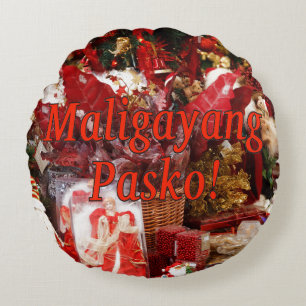 Coussins Ronds Maligayang Pasko ! Joyeux Noël à Tagalog rf