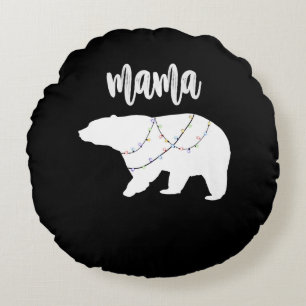 Coussins Ronds Mama Ours Polaire Chaîne De Lumières Noël