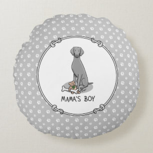 Coussins Ronds Mama's Boy Weimaraner (gris 1) jouets chien maman