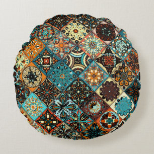 Coussins Ronds Mandala à fleurs ethniques sans couture motif. M c