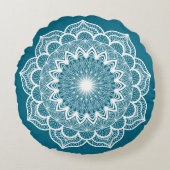 Coussins Ronds Mandala blanc sur fond bleu (Devant)