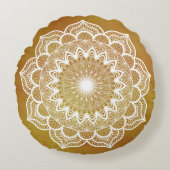 Coussins Ronds Mandala blanc sur fond doré (Devant)