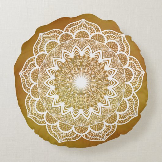 Coussins Ronds Mandala blanc sur fond doré (Dos)