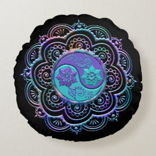 Coussins Ronds Mandala bleu et violet