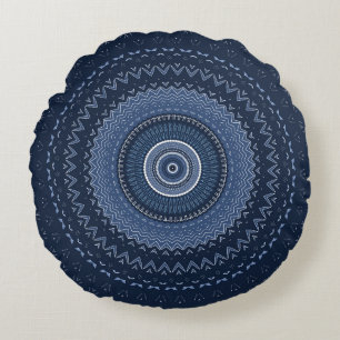 Coussins Ronds Mandala bleu marine foncé