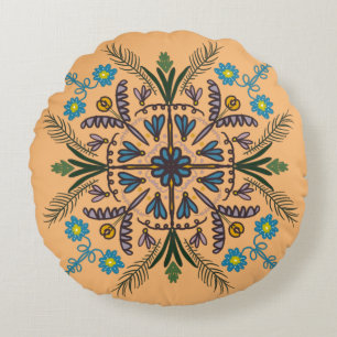Coussins Ronds Mandala Bohème Coloré Botanique Orange