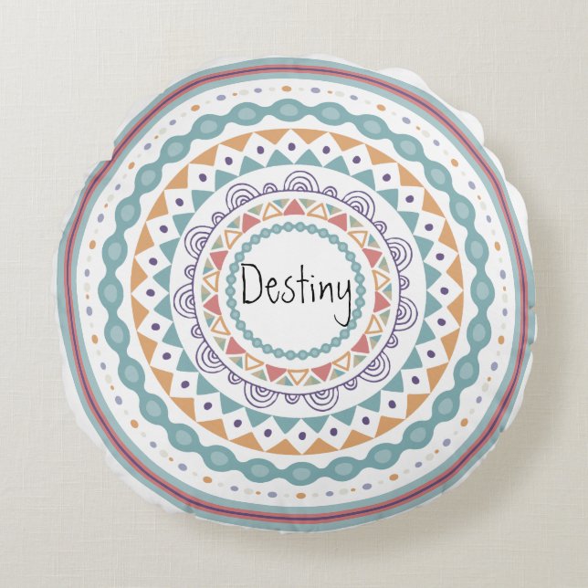 Coussins Ronds Mandala Boho Nom de la Personnaliser (Devant)