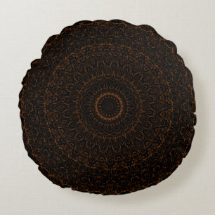 Coussins Ronds Mandala Brun Chocolat avec Symétrie Intrinsèque
