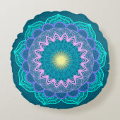 Coussins Ronds Mandala Coloré sur Fond Bleu (Devant)