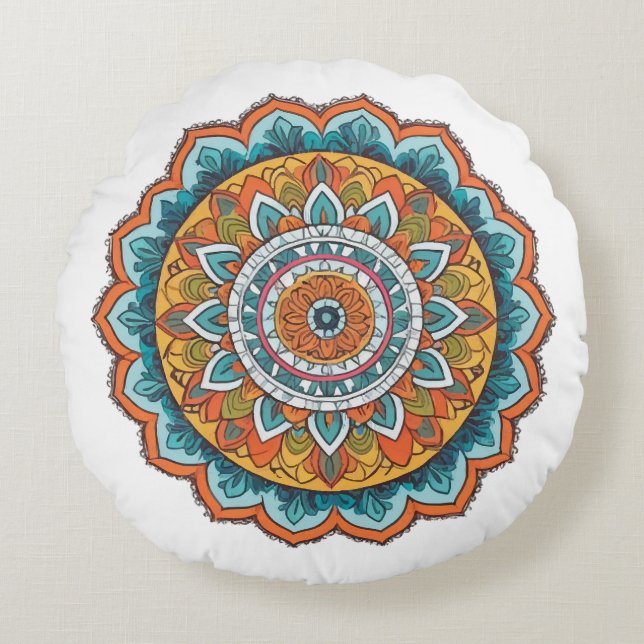 Coussins Ronds mandala de diverses couleurs (Devant)