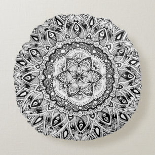 Coussins Ronds Mandala de fleur avec la graine de la vie