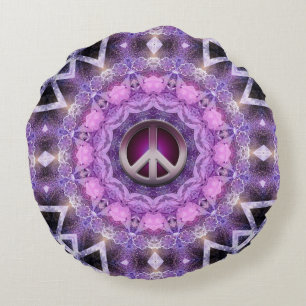 Coussins Ronds Mandala de la Paix Rose Violet Joli