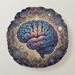 Coussins Ronds Mandala de l'Esprit Cosmique – Art Cérébral Abstra