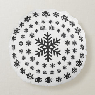 Coussins Ronds Mandala de Noël Flocons de Neige Noir et Blanc Min
