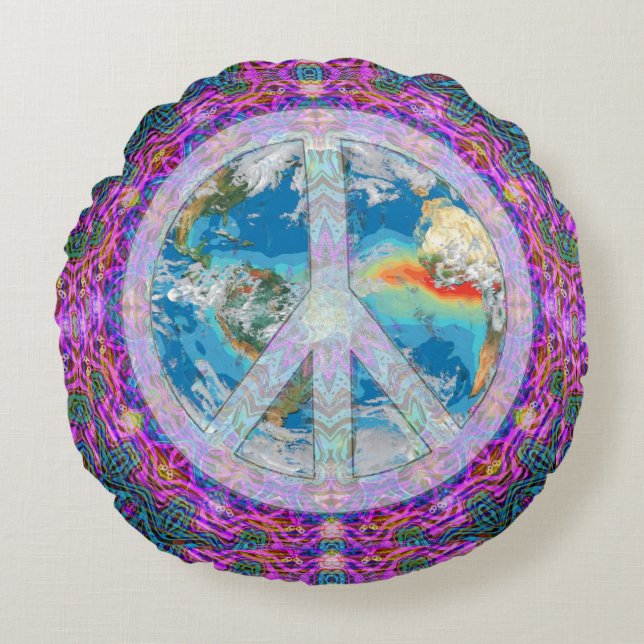 Coussins Ronds Mandala de paix du monde (Devant)