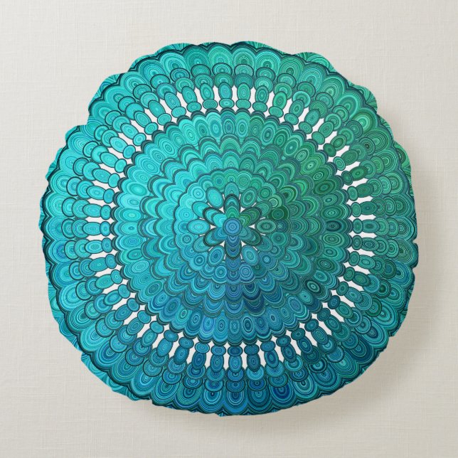 Coussins Ronds Mandala de turquoise (Devant)