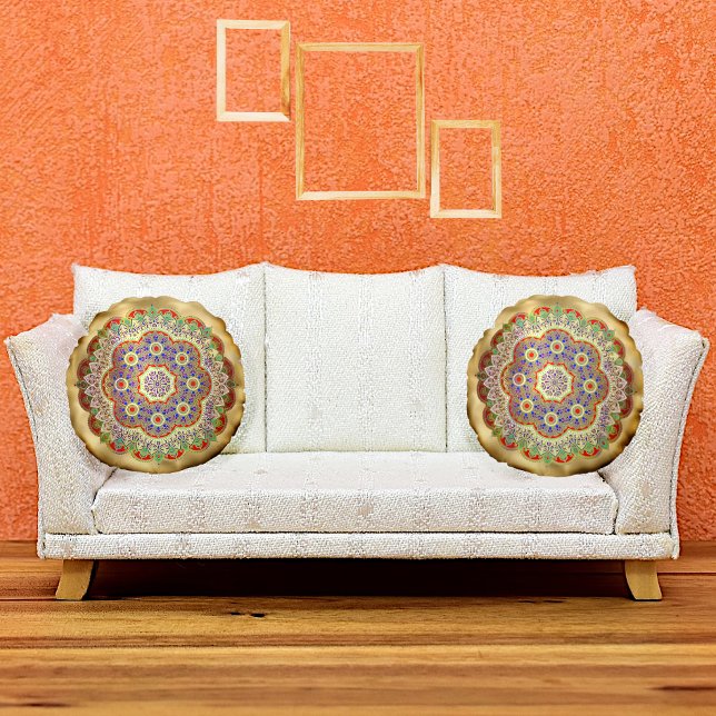Coussins Ronds Mandala d'or (Créateur téléchargé)
