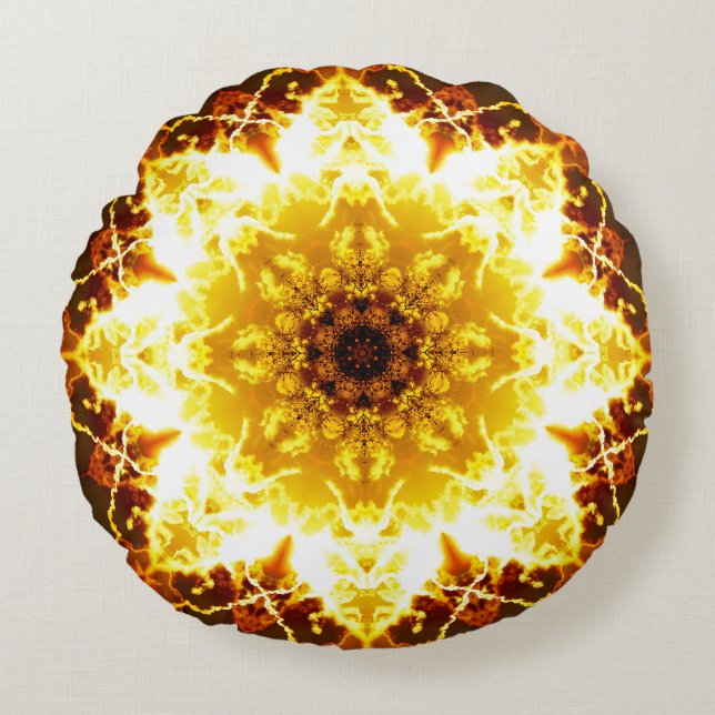 Coussins Ronds Mandala d'or de fleur de Sun (Devant)