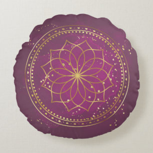 Coussins Ronds Mandala d'or sur la prune Elégante Géométrie Sac