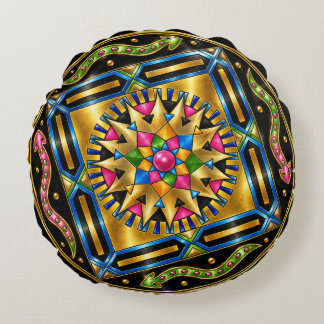 Coussins Ronds Mandala du serpent doré – Géométrique métallique c