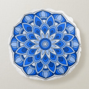 Coussins Ronds Mandala en bleu