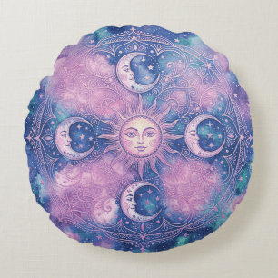 Coussins Ronds Mandala Galaxie Nébuleuse Soleil & Lune Céleste