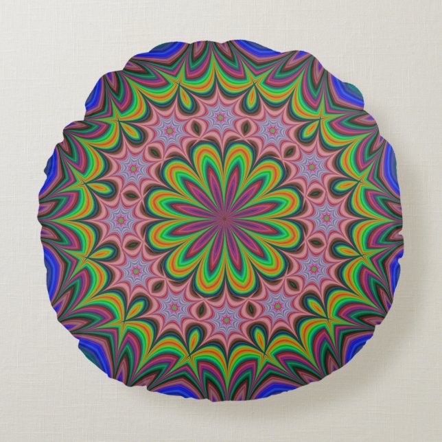 Coussins Ronds Mandala Géométrique Rosette Rétro Hippie (Devant)
