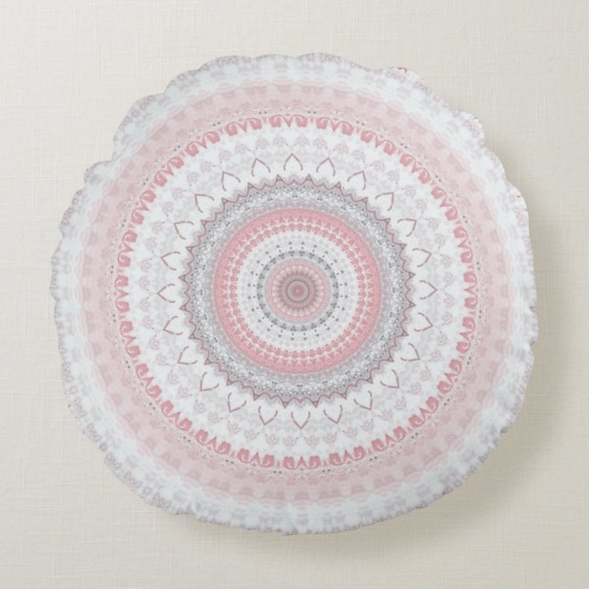 Coussins Ronds Mandala gris rose (Devant)