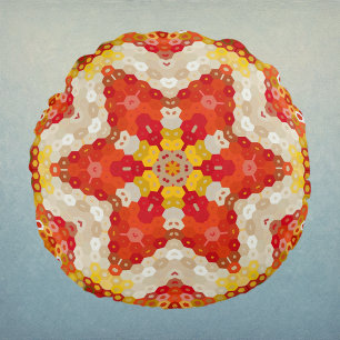 Coussins Ronds Mandala Hexagone Rouge et Jaune