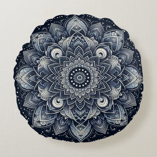 Coussins Ronds Mandala Indigo  (Devant)
