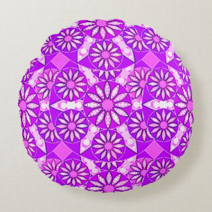 Coussins Ronds Mandala motif, violet, orchidée et rose