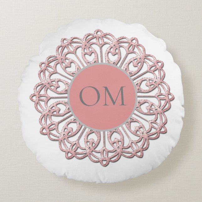 Coussins Ronds Mandala OM rose pastel (Devant)