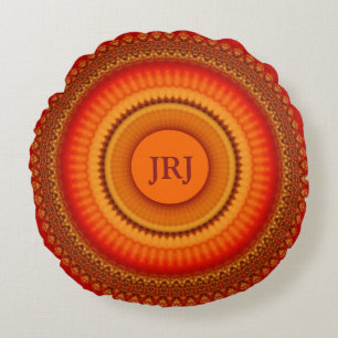 Coussins Ronds Mandala orange et jaune