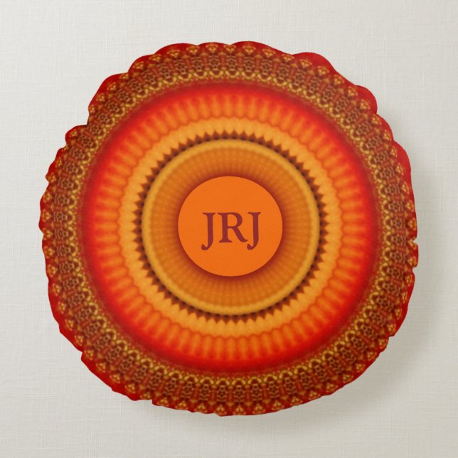 Coussins Ronds Mandala orange et jaune (Devant)