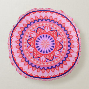 Coussins Ronds Mandala rose boho motif géométrique d'amour vibran