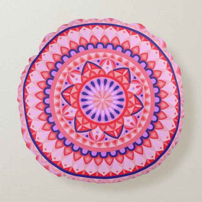 Coussins Ronds Mandala rose boho motif géométrique d'amour vibran (Devant)