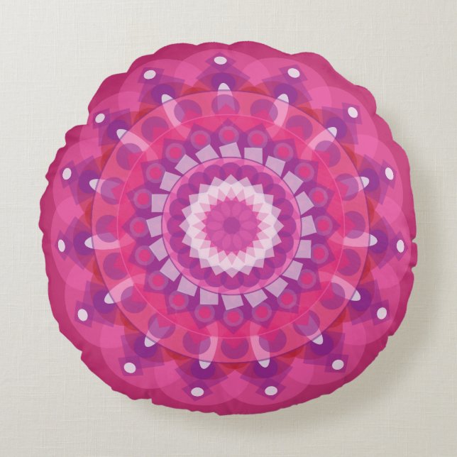Coussins Ronds Mandala rose vif et violet (Devant)