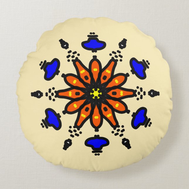 Coussins Ronds Mandala Soleil Gras (Devant)