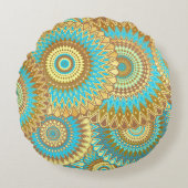 Coussins Ronds Mandala superposé bleu marron or (Devant)