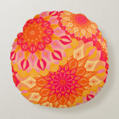 Coussins Ronds Mandala superposé orange rose jaune (Devant)