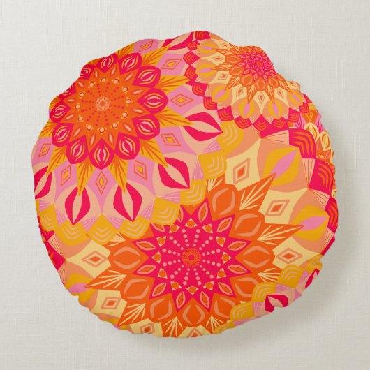 Coussins Ronds Mandala superposé orange rose jaune (Dos)
