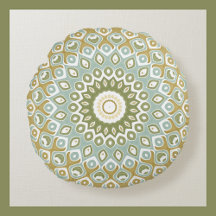 Mandala terreux en vert, or et bleu doux