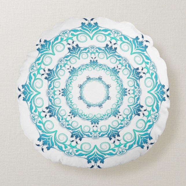 Coussins Ronds mandala. turquoise ethnique (Devant)