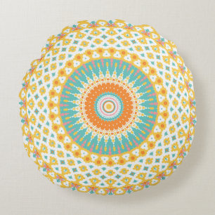Coussins Ronds Mandala Turquoise Jaune