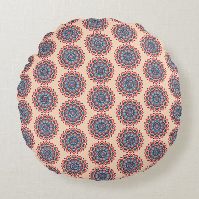 Coussins Ronds Mandala vibrant en code hexadécimal (Devant)