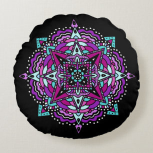Coussins Ronds Mandala violet et Turquoise