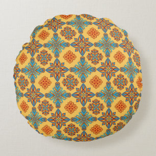 Coussins Ronds Mandalas en jaune ambre