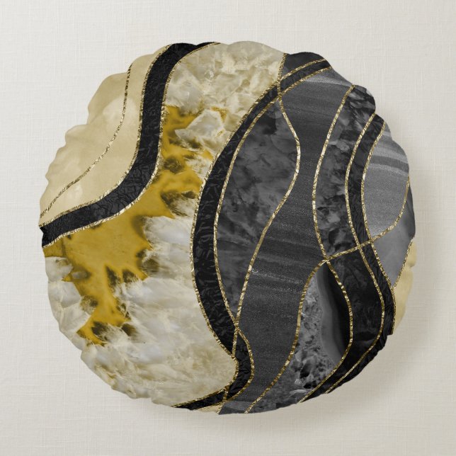 Coussins Ronds Marbre Agate Gold Glam 6 (Devant)