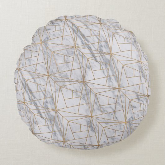Coussins Ronds marbre blanc avec texture d'incrustation géométriq (Devant)
